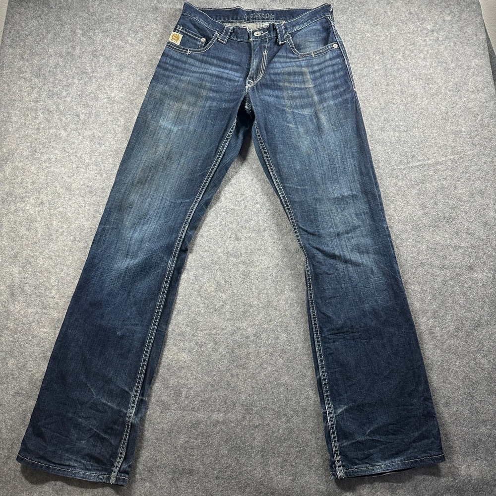 Cinch Carter 2.4 Jeans Mens 30x34 Blue Relaxed Bootcut Heavy Wash Distressed